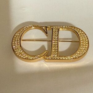 Christian Dior Gold Crystal CD Logo Brooch Pin - Women Jewelry